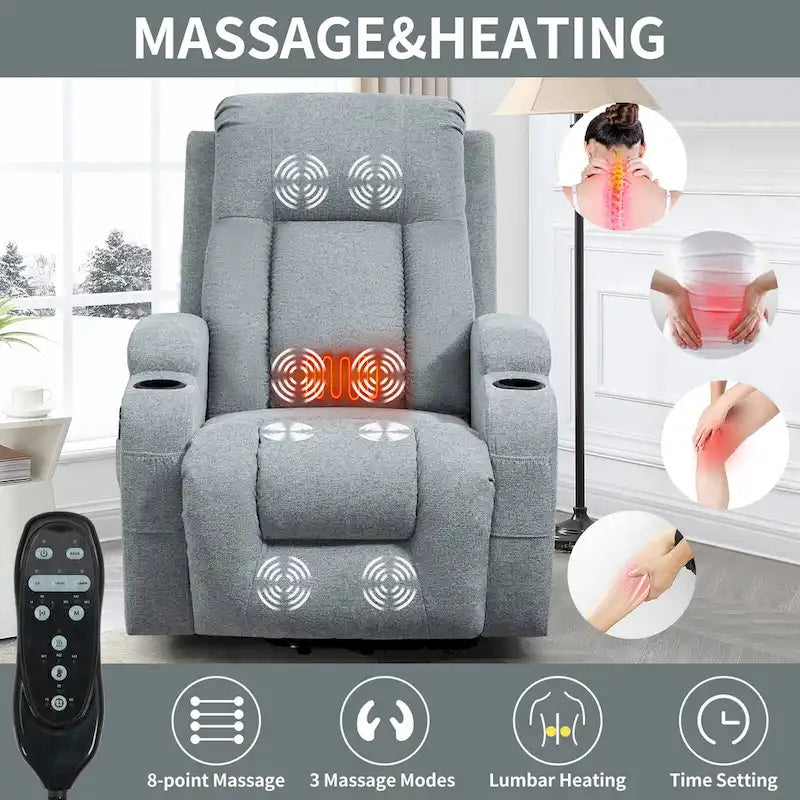 Poltrona reclinabile elettrica Lazy Boy Power Lift, moderna poltrona massaggiante a motore singolo con riscaldamento lombare, porta di ricarica USB, portabicchieri