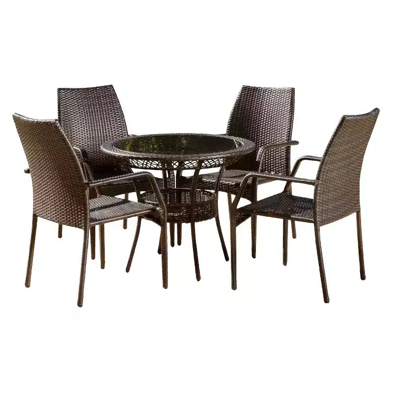 Set da pranzo da esterno Lisbon 5 pezzi in vimini - Marrone - Christopher Knight Home: Resistente alle intemperie, Nessun montaggio, Ferramenta in acciaio galvanizzato