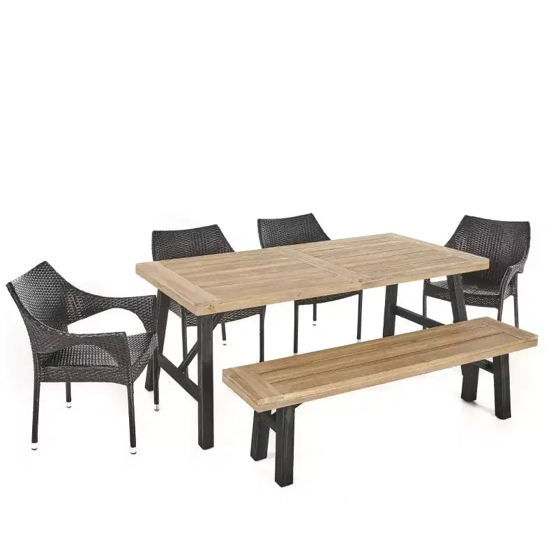 Set da pranzo Hensley 6 pezzi in acacia e vimini: Resistente alle intemperie, Arredo da giardino - Christopher Knight Home