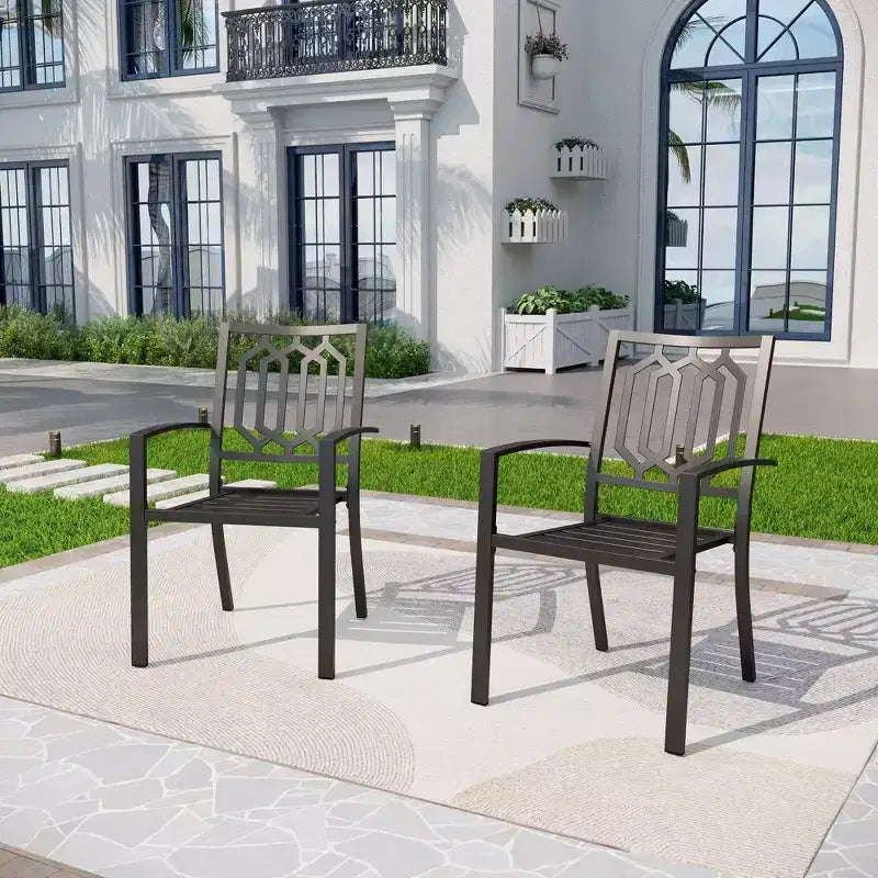Set da pranzo da 7 pezzi in metallo per patio con tavolo rettangolare effetto legno e 6 sedie impilabili - Captiva Designs