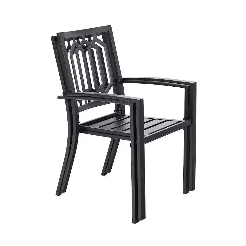 Set da pranzo da 7 pezzi in metallo per patio con tavolo rettangolare effetto legno e 6 sedie impilabili - Captiva Designs