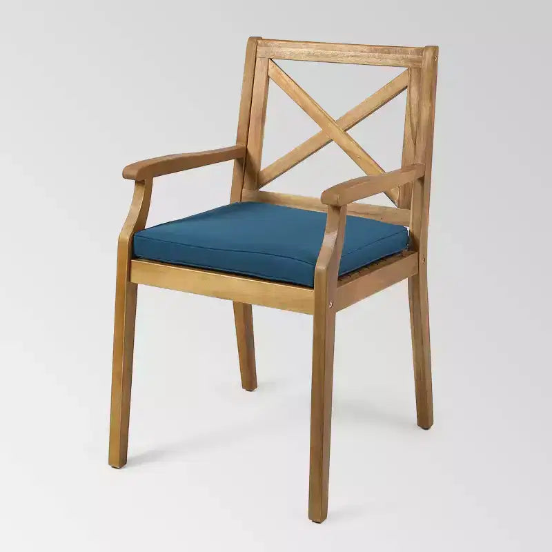 Set da pranzo Llando a 7 pezzi in legno di acacia - Teak/Blu - Christopher Knight Home: Resistente alle intemperie con cuscini in poliestere