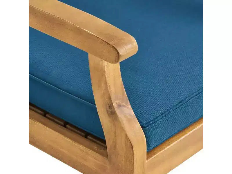 Set da pranzo Llando a 7 pezzi in legno di acacia - Teak/Blu - Christopher Knight Home: Resistente alle intemperie con cuscini in poliestere