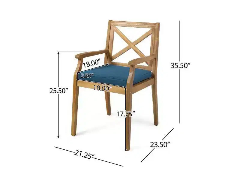 Set da pranzo Llando a 7 pezzi in legno di acacia - Teak/Blu - Christopher Knight Home: Resistente alle intemperie con cuscini in poliestere
