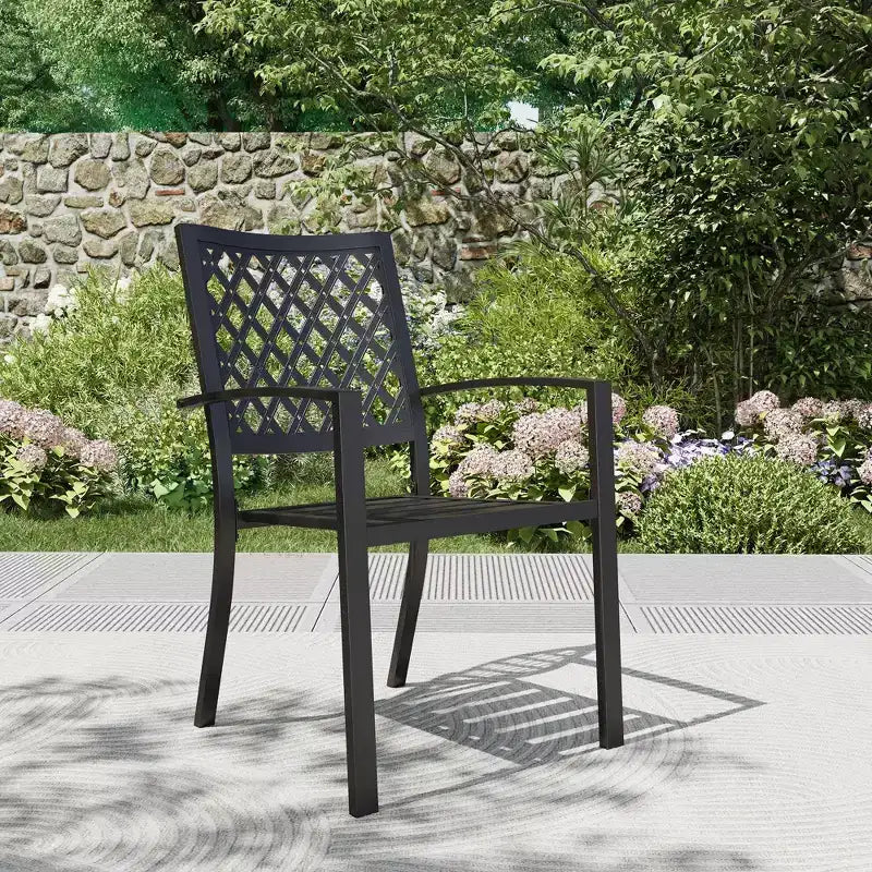 7pc Metal Patio Dining Set with Rectangular Umbrella Table & 6 Stackable Chairs - Captiva Designs