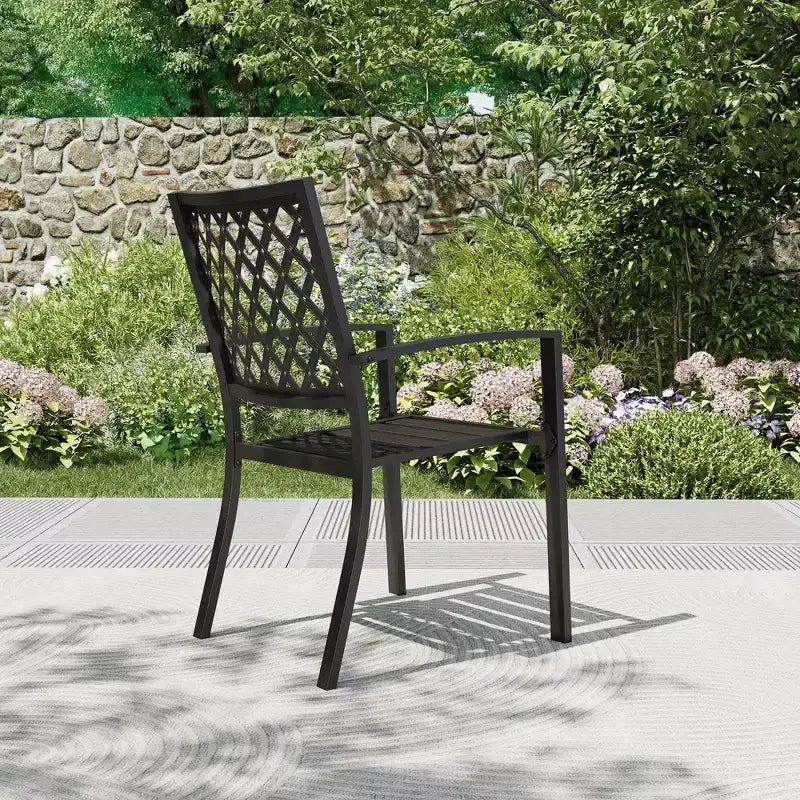 7pc Metal Patio Dining Set with Rectangular Umbrella Table & 6 Stackable Chairs - Captiva Designs
