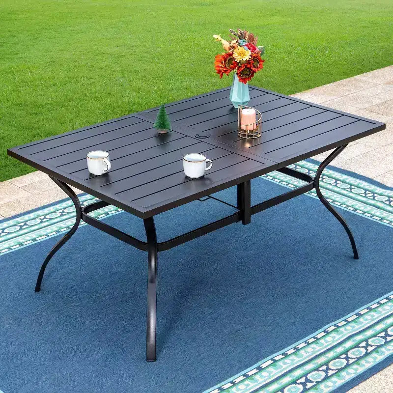 Tavolo rettangolare da esterno 7 pz e 6 sedie con design quadrato - Nero - Captiva Designs