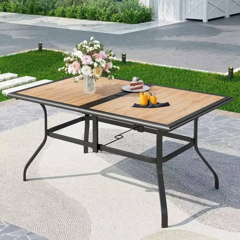 Set da pranzo da 7 pezzi per esterni con tavolo rettangolare con foro per ombrellone e sedie - Captiva Designs