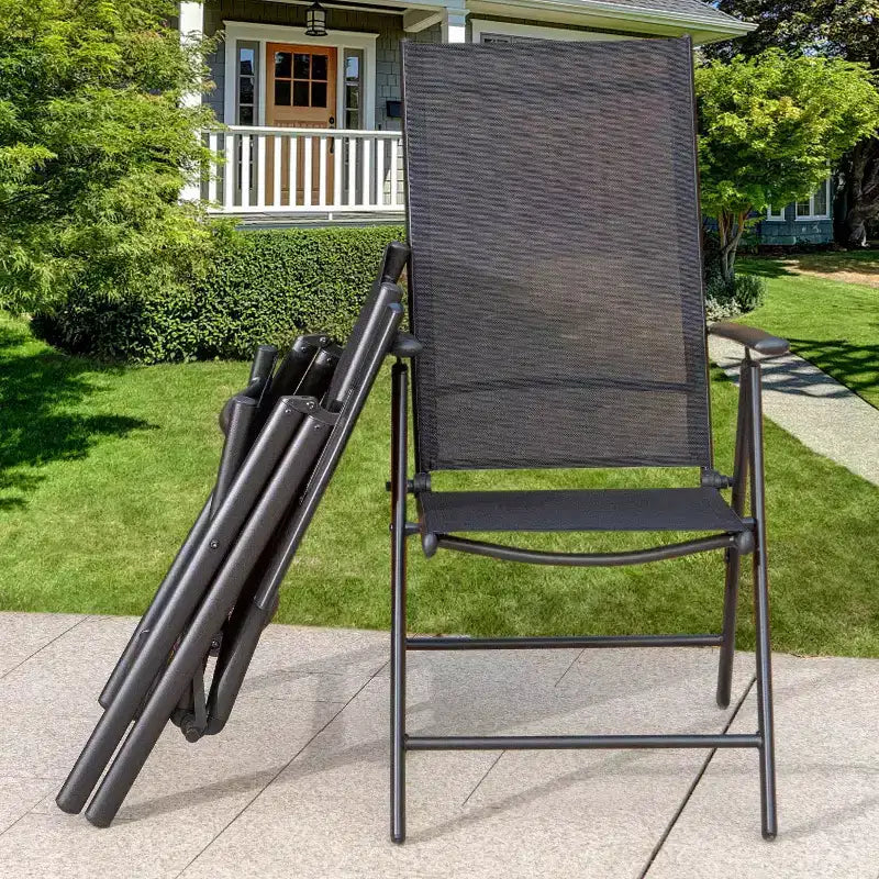 Set da pranzo da 7 pezzi per patio con tavolo rettangolare in finto legno con foro per ombrellone e sedie reclinabili pieghevoli - Captiva Designs