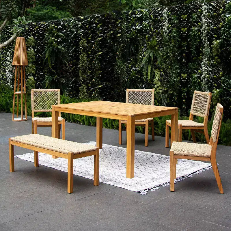 Sonoma Lane Azle Set da pranzo da esterno 6 pz in teak con vimini Honey Twist - Resistente alle intemperie