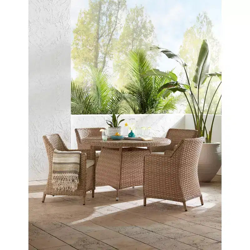 International Concepts 5pc Wicker Outdoor Patio Dining Set: All-Weather, Aluminum Frame, 4 Arm Chairs