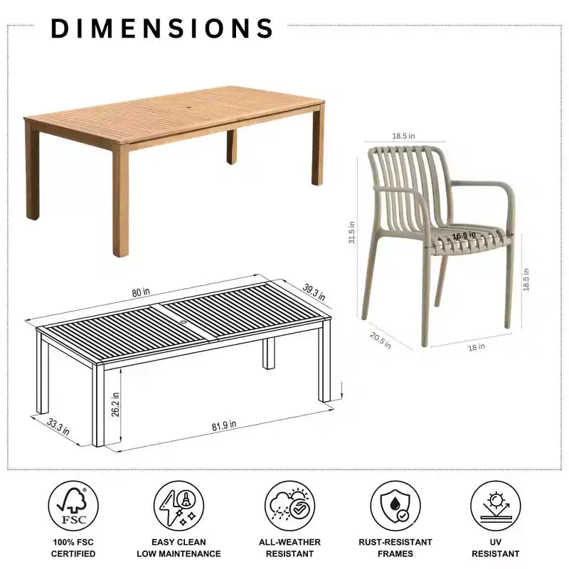 Amazonia Beijo 7pc Rectangular Outdoor Patio Dining Set Beige