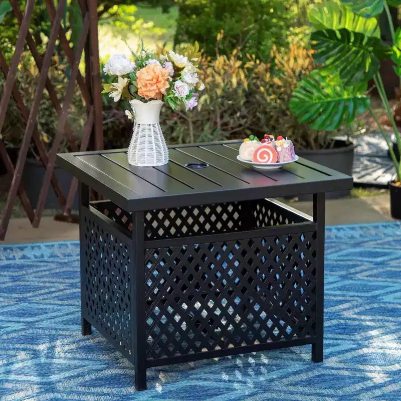 Set da pranzo da 3 pezzi per esterni con tavolino quadrato con foro per ombrellone - Captiva Designs: resistente alle intemperie, comfort ad asciugatura rapida