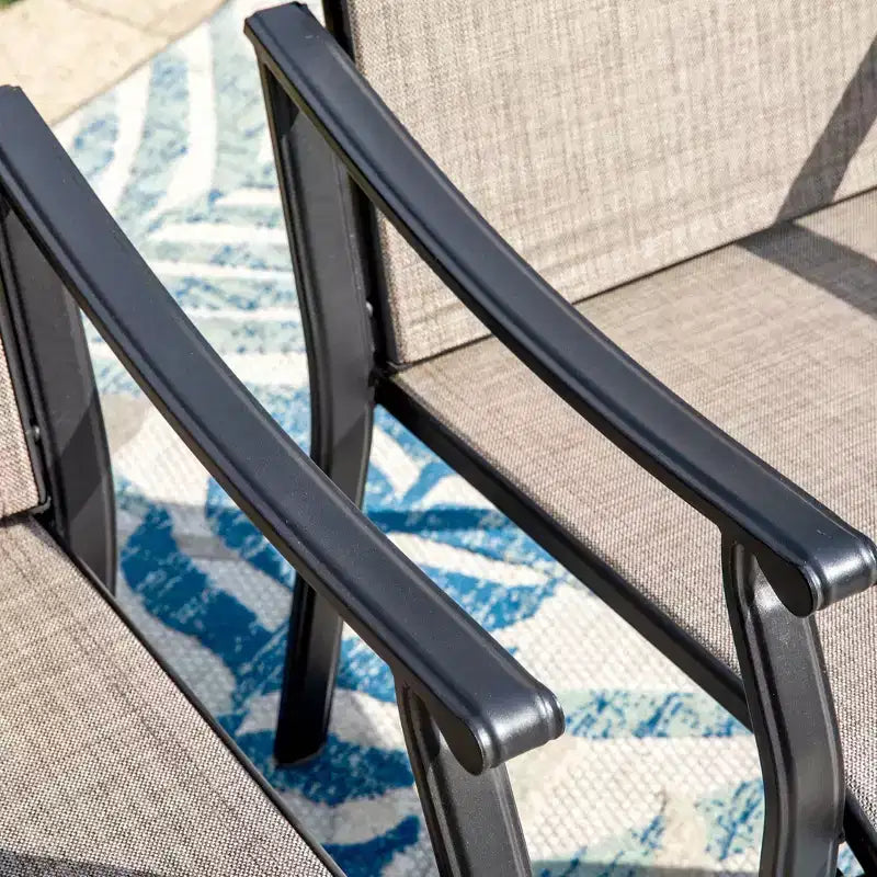 Set da Pranzo da Esterno 5 Pezzi con Sedie Sling Imbottite e Tavolo Rotondo in Metallo - Grigio/Nero - Captiva Designs: Robusto Set da Patio Resistente all'Acqua per 4 Persone
