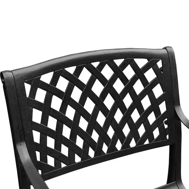 Set da esterni da 5 pezzi con tavolo quadrato nero in alluminio a rete da 37" decorato e sedie moderne - Oakland Living