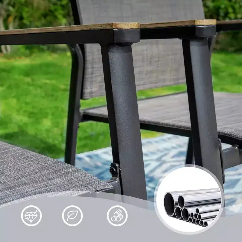 Set da Patio 7 Pezzi con Tavolo in Acciaio e Sedie Sling in Alluminio: Resistente alle Intemperie, Impilabile - Captiva Designs