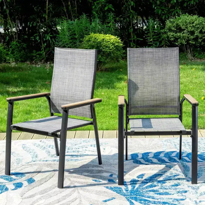 Set da Patio 7 Pezzi con Tavolo in Acciaio e Sedie Sling in Alluminio: Resistente alle Intemperie, Impilabile - Captiva Designs