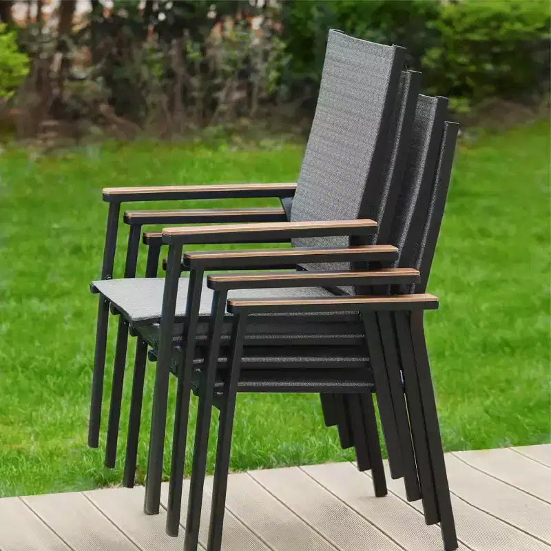 Set da Patio 7 Pezzi con Tavolo in Acciaio e Sedie Sling in Alluminio: Resistente alle Intemperie, Impilabile - Captiva Designs