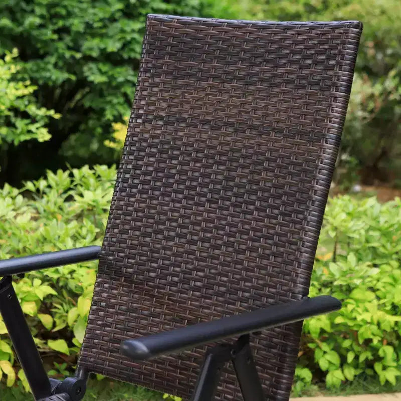 Set da pranzo per esterni 7 pezzi con sedie pieghevoli in vimini regolabili in 7 posizioni e tavolo in metallo espandibile - Captiva Designs: Senza cuscino, resistente alle intemperie
