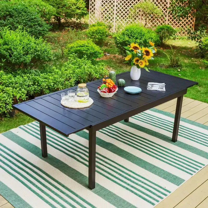 Set da pranzo da esterno 7 pezzi con sedie pieghevoli a 7 posizioni e tavolo in metallo espandibile - Captiva Designs: Mobili da esterno resistenti alle intemperie