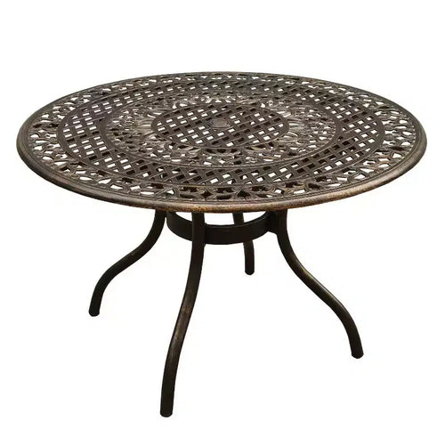 Set da pranzo da esterni 5 pezzi con tavolo da pranzo rotondo da 48" e 4 sedie in alluminio con reticolo tradizionale a maglie ornate - bronzo - Oakland Living
