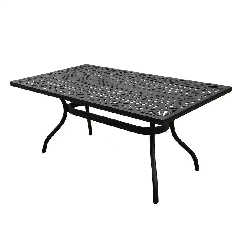 Set da pranzo da esterni 7 pezzi con tavolo rettangolare in alluminio a rete ornato moderno da 172 cm e sedie di lusso - Nero - Oakland Living