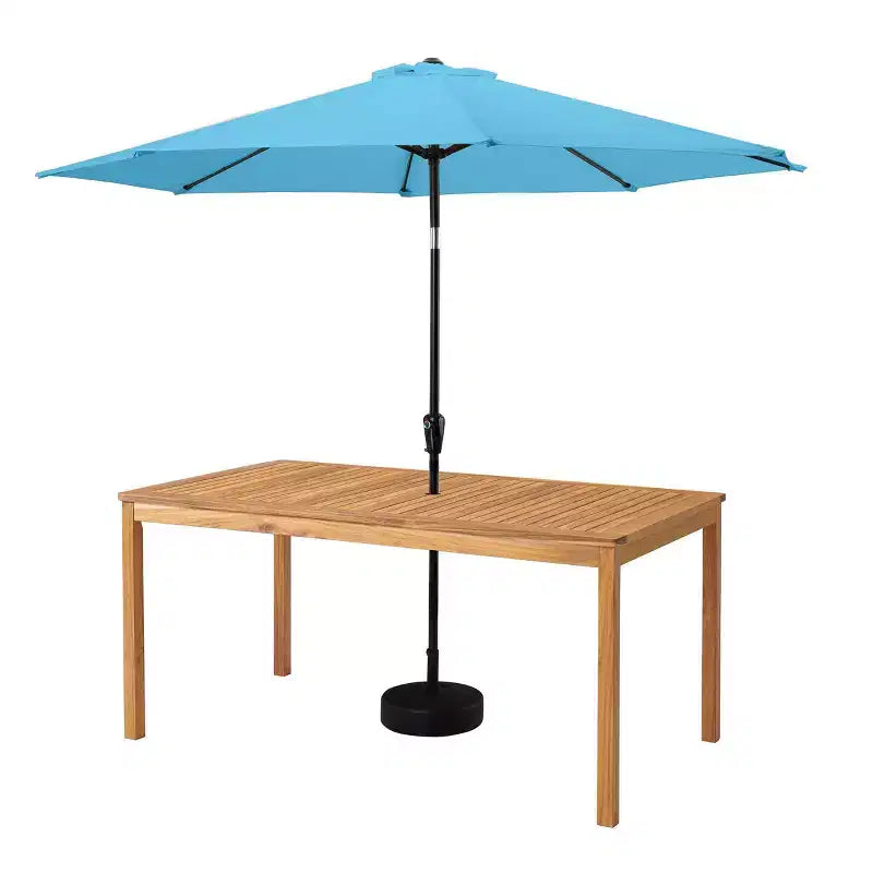 Alaterre Furniture 8pc Outdoor Patio Dining Set, Okemo Table with 10' Auto Tilt Umbrella Blue