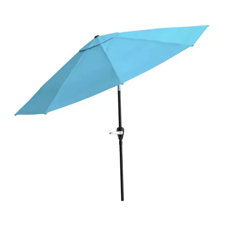 Alaterre Furniture 8pc Outdoor Patio Dining Set, Okemo Table with 10' Auto Tilt Umbrella Blue