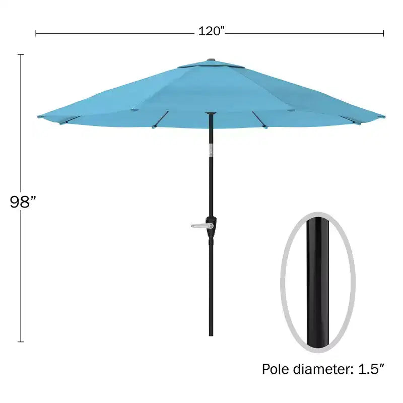 Alaterre Furniture 8pc Outdoor Patio Dining Set, Okemo Table with 10' Auto Tilt Umbrella Blue