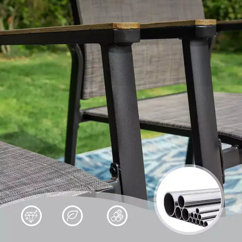 Set da pranzo da 3 pezzi per esterni con tavolino quadrato con foro per ombrellone e sedie a fionda leggere - Captiva Designs: mobili per esterni per balcone
