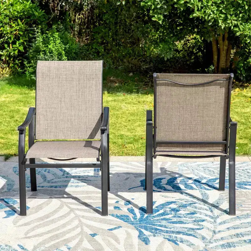 Set da pranzo da patio da 9 pezzi con tavolo in acciaio allungabile e poltrone imbottite - Captiva Designs: Set di mobili da esterno resistenti alle intemperie