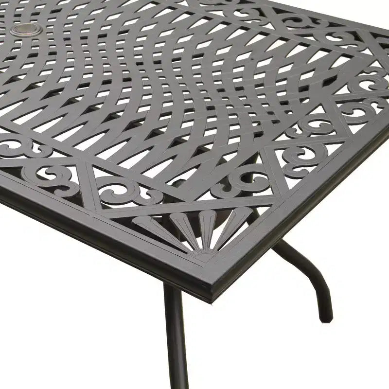 Set da pranzo da 7 pezzi per patio con tavolo rettangolare in alluminio a rete per esterni, ornato moderno, da 68 pollici e sedie a scacchiera - Nero - Oakland Living