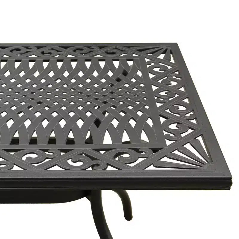 Set da pranzo da 7 pezzi per patio con tavolo rettangolare in alluminio a rete per esterni, ornato moderno, da 68 pollici e sedie a scacchiera - Nero - Oakland Living