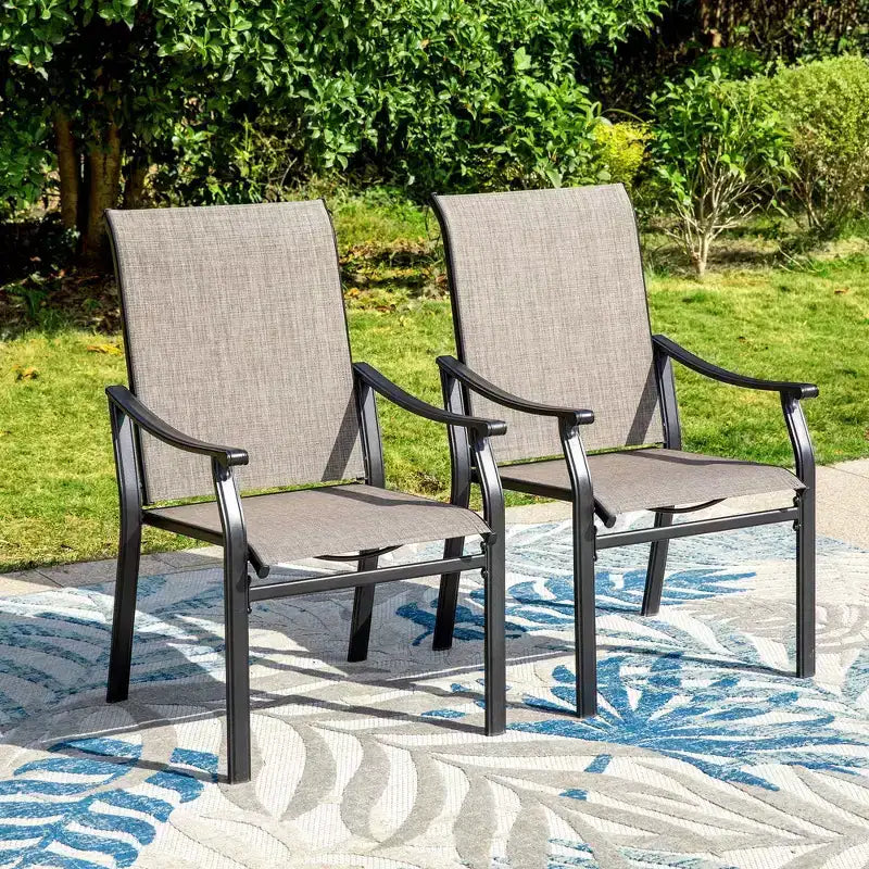 Set da pranzo da esterni 7 pezzi con tavolo rettangolare con foro per ombrellone da 1,57 pollici e sedie a braccioli in tessuto a rete - Captiva Designs