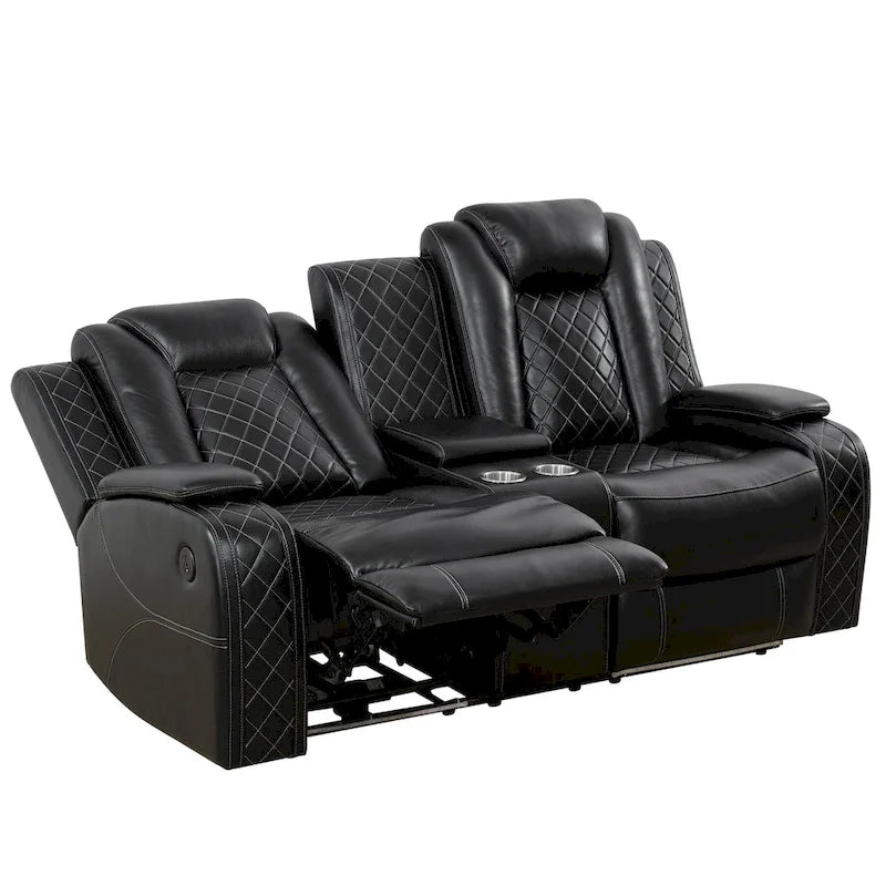Divano Recliner Moderno in Pelle a 3 Posti con LED, Ricarica Wireless