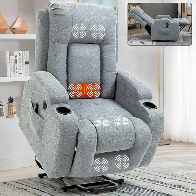 Poltrona reclinabile elettrica Lazy Boy Power Lift, moderna poltrona massaggiante a motore singolo con riscaldamento lombare, porta di ricarica USB, portabicchieri