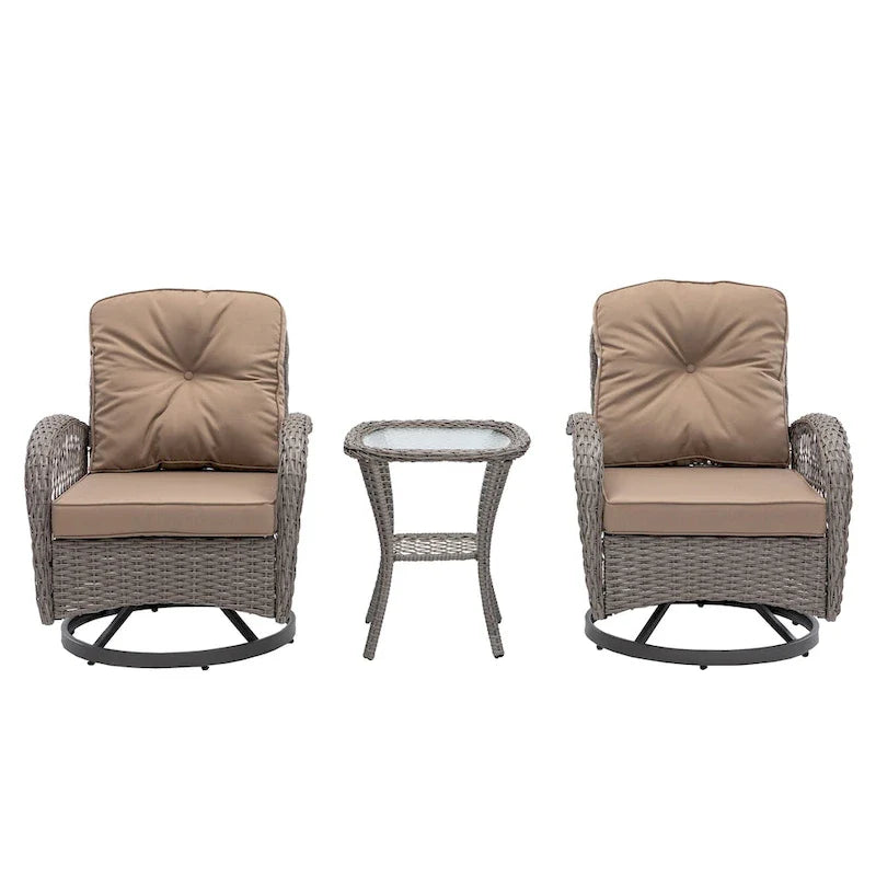 Set da 3 Poltrone da Esterno Girevoli e a Dondolo, Set Conversazione da Patio con Dondolo a 360 Gradi