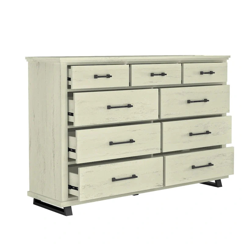 Set camera da letto 4 pezzi stile rustico - 2 comodini, 1 cassettone e 1 comò