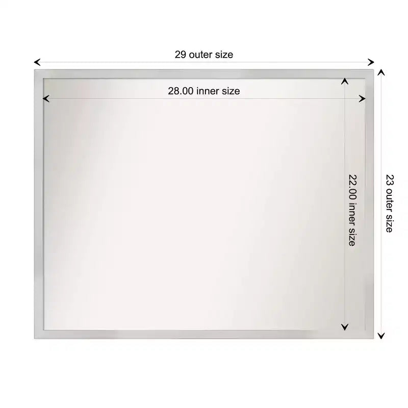 Specchio da parete per bagno in legno argento Svelte non smussato 30" x 24" - Amanti Art: Rettangolo moderno, montaggio a parete