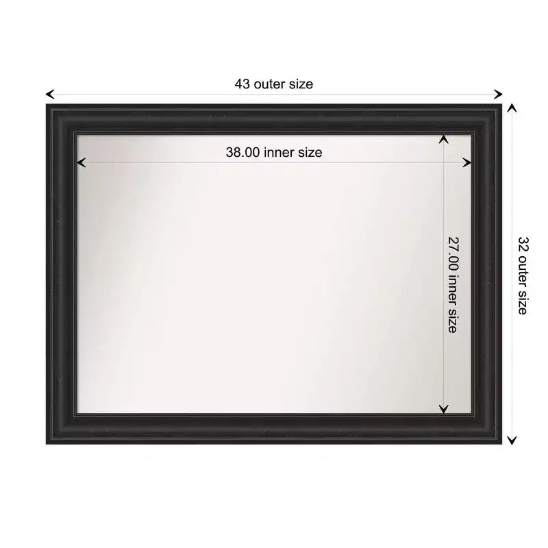 Specchio da parete nero invecchiato 44" x 33" senza smussatura - Amanti Art: rettangolare moderno, cornice in polistirene, include hardware di montaggio