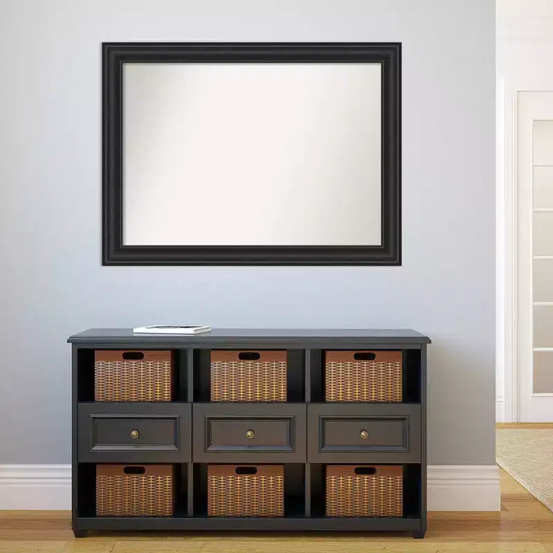 Specchio da parete nero invecchiato 44" x 33" senza smussatura - Amanti Art: rettangolare moderno, cornice in polistirene, include hardware di montaggio
