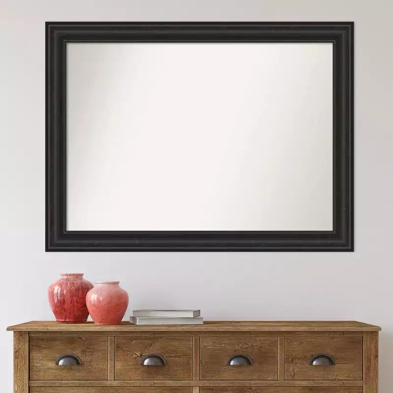 Specchio da parete nero invecchiato 44" x 33" senza smussatura - Amanti Art: rettangolare moderno, cornice in polistirene, include hardware di montaggio