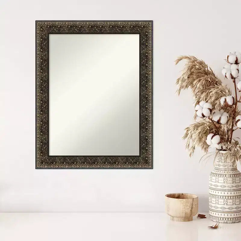 Specchio da parete in legno nero goffrato Intaglio non smussato 23" x 29" - Amanti Art