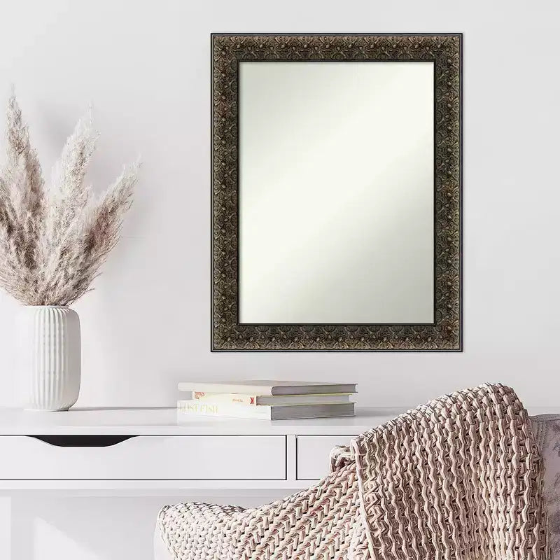 Specchio da parete in legno nero goffrato Intaglio non smussato 23" x 29" - Amanti Art