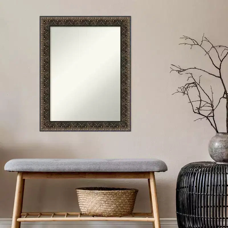 Specchio da parete in legno nero goffrato Intaglio non smussato 23" x 29" - Amanti Art