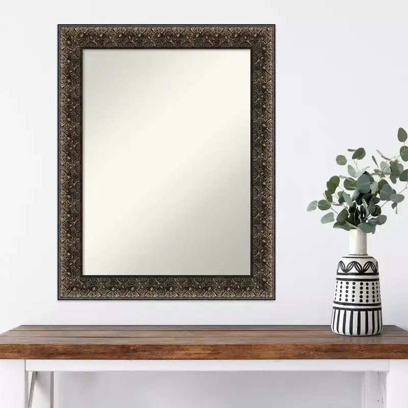Specchio da parete in legno nero goffrato Intaglio non smussato 23" x 29" - Amanti Art