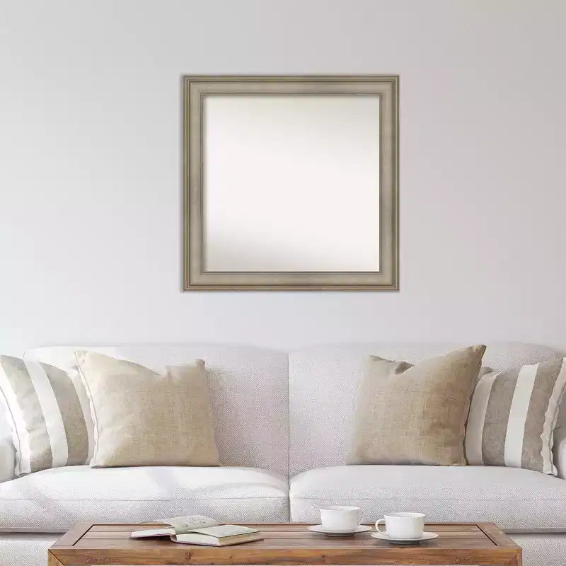 Specchio da parete in legno sottile antico argento non smussato da 32" x 32" per soppalco - Amanti Art: quadrato moderno, include hardware di montaggio