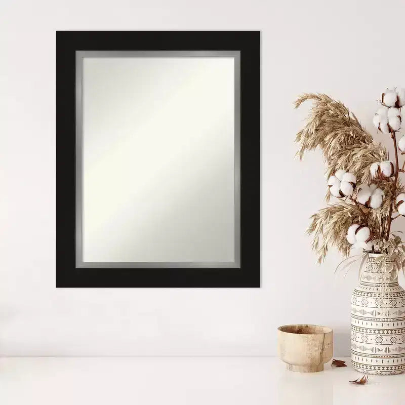 Specchio da parete senza smussatura 24" x 30" Eva Nero Argento - Amanti Art: Decorazione moderna rettangolare da bagno