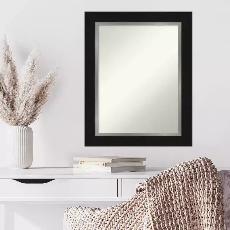Specchio da parete senza smussatura 24" x 30" Eva Nero Argento - Amanti Art: Decorazione moderna rettangolare da bagno