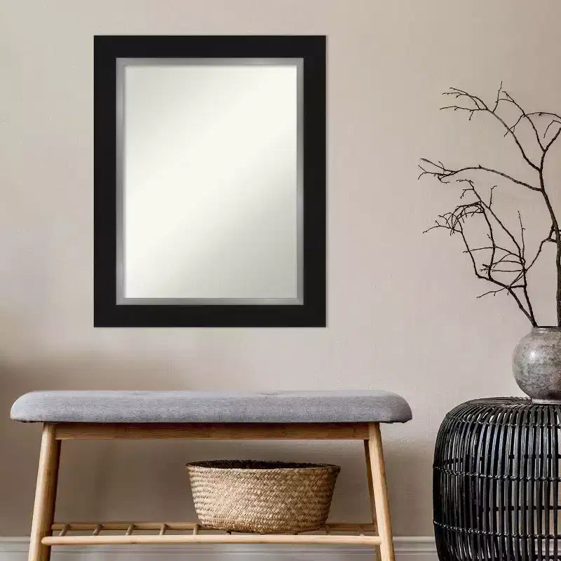 Specchio da parete senza smussatura 24" x 30" Eva Nero Argento - Amanti Art: Decorazione moderna rettangolare da bagno
